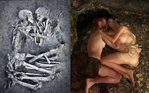 The "Lovers of Valdaro". This burial of a young man and woman, lying face to face, with their arms and legs entwined in an apparent eternal embrace was discovered by archaeologists near Mantua in Italy. The burial, which dates from the Neolithic period, was excavated as a single block so the two â€˜loversâ€™ would not have to be separated. Thanks to Massimiliano for the notification. - from Irisharchaeology.ie