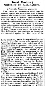 Article on the Ballinamuck evictions, quoted from the Freemans Journal by the Australian newspaper Australasian Chronicle (Sydney, NSW ), Friday 13 September 1839