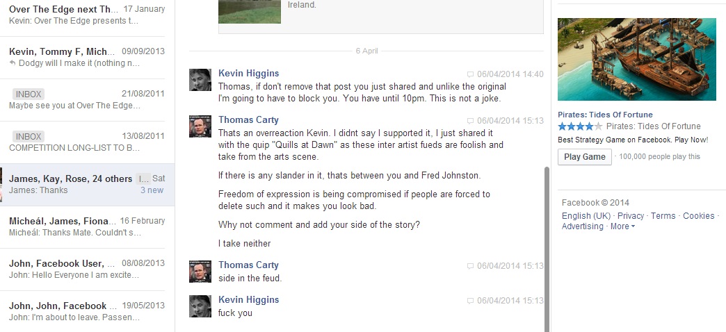 Kevin Higgins Facebook Message