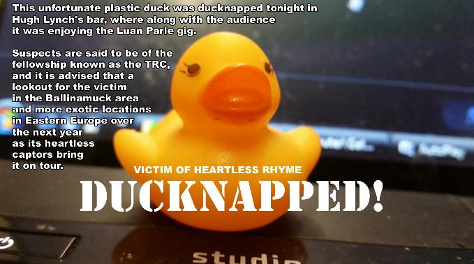 Can you keep an eye out for this innocent duck that was Ducknapped by members of the outfit known as the TRC?