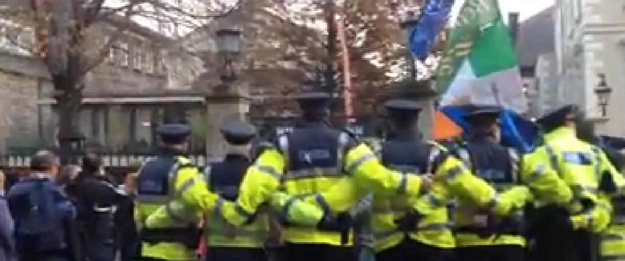 Protesters hemmed in by the Garda at the Mansion House in Dublin