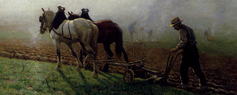 Detail from Georges Philibert Charles Maroniez's painting "The Ploughman"