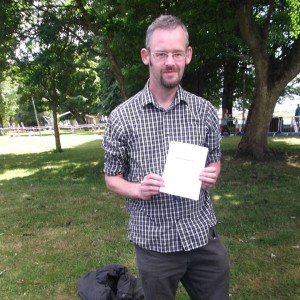 Tomás with Chapbook Ommmmmm! at Poetry in the Park in Athlone