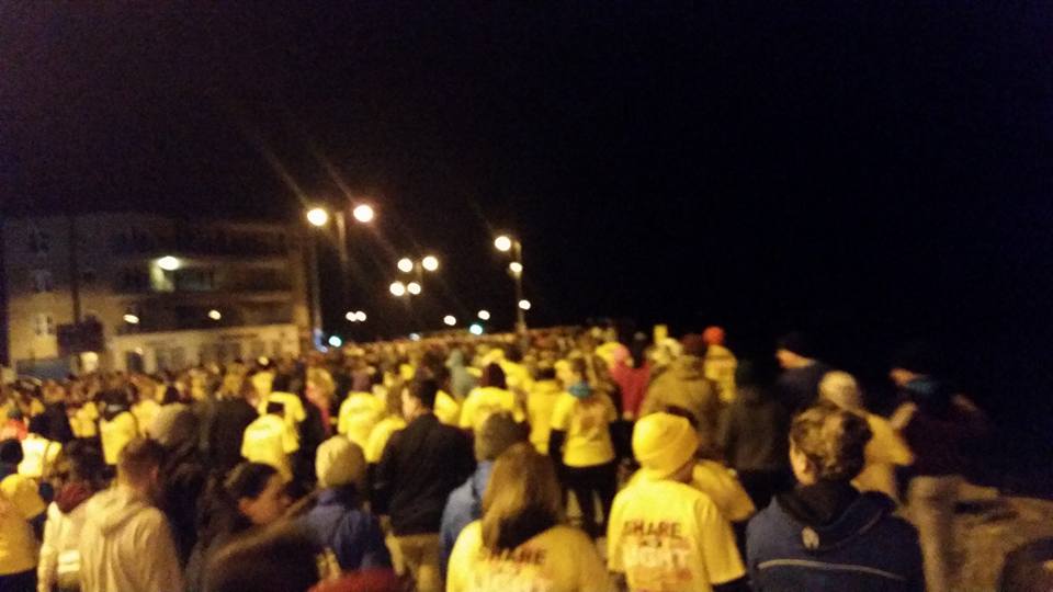 Walking towards the Claddagh from Salthill at the Darkness into Light walk for the prevention of suicide and in aid of Pieta House this morning.