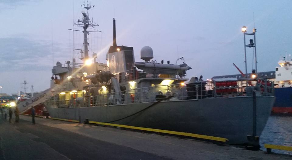 LE Aisling at Galway docks. The Irish navy are working in the Mediterranean picking up the lost and the bodies, 700 dead this year alone. The LE Eithne and LE Roisin are involved in the search and rescue.