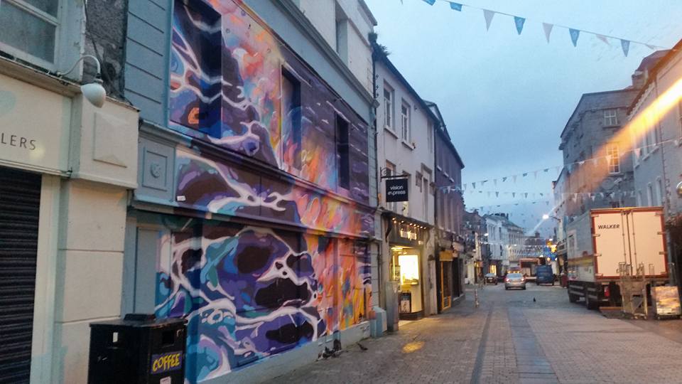 Shop Street in Galway city centre the infamous graffitti mural is on the left