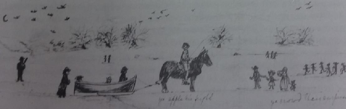 Said to be Ralph Anthony Dopping and friends on the lake, the drawing had writing we cant make out. Who the sketch is by I dont know, from the Anthony Dopping collection as published in "The Lough Gowna Valley by Frank Collumb