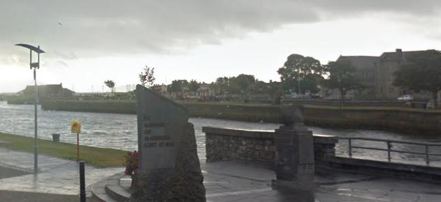 The Columbus Monument on the right opposite The Claddagh